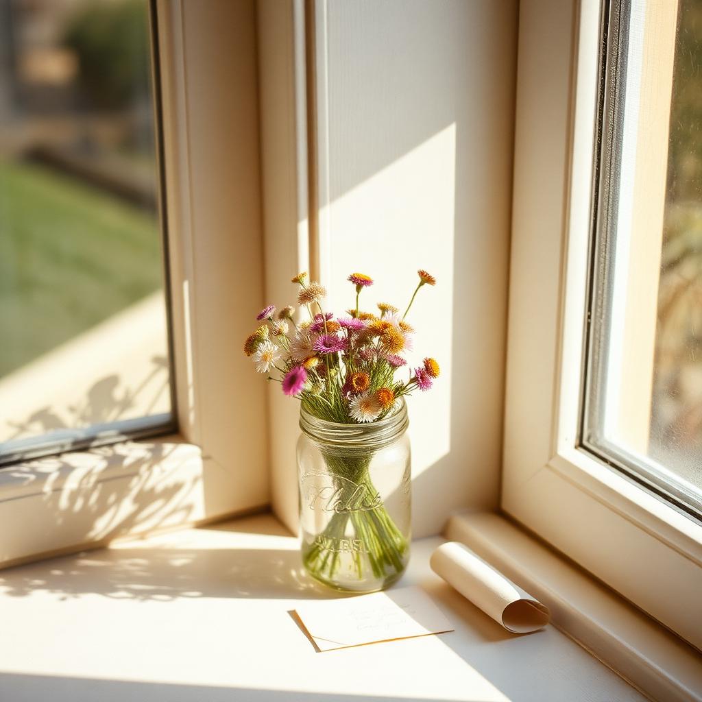 Flowers on the sill as a gift